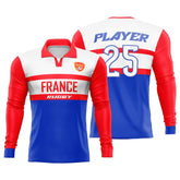 Custom France Long Sleeve Rugby Social Jersey