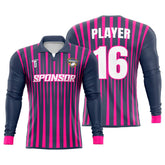Custom Plum Red Stripe Long Sleeve Rugby Social Jersey