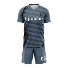 Custom Grey Stripes Team Soccer Jersey Uniform Set