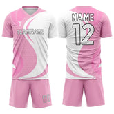 Custom Pink White Wave Team Soccer Jersey Uniform Set