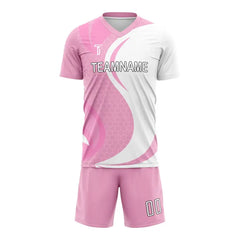 Custom Pink White Wave Team Soccer Jersey Uniform Set