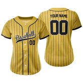 Custom Yellow Black Pinestripe Button Down Baseball Jersey for Women