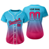 Custom Blue-Rose Gradient Button Down Baseball Jersey for Women