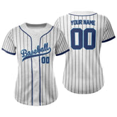 Custom Grey Blue Pinestripe Button Down Baseball Jersey for Women