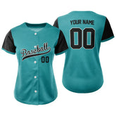 Custom Teal Black Split Button Down Baseball Jersey for Women