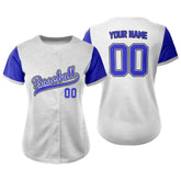Custom Grey Blue Split Button Down Baseball Jersey for Women