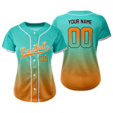 Custom Teal Orange Gradient Button Down Baseball Jersey for Women