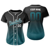 Custom Black Blue Gradient Button Down Baseball Jersey for Women