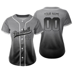 Custom Grey Black Gradient Button Down Baseball Jersey for Women