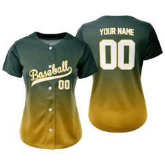 Custom Green Yellow Gradient Button Down Baseball Jersey for Women