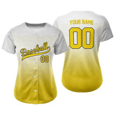 Custom White Yellow Gradient Button Down Baseball Jersey for Women