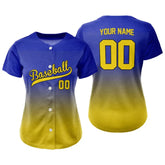 Custom Blue Yellow Gradient Button Down Baseball Jersey for Women