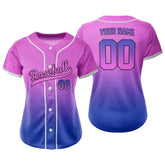 Custom Pink Blue Gradient Button Down Baseball Jersey for Women