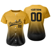 Custom Orange Black Gradient Button Down Baseball Jersey for Women