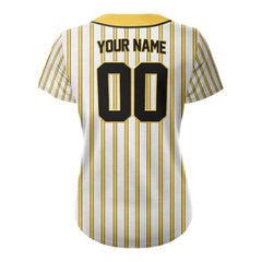 Custom Yellow White-Black Pinestripe Button Down Baseball Jersey for Women