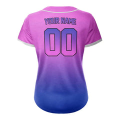 Custom Pink Blue Gradient Button Down Baseball Jersey for Women