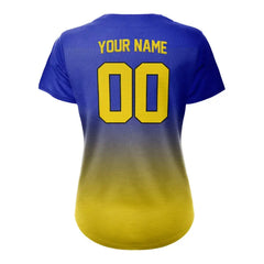 Custom Blue Yellow Gradient Button Down Baseball Jersey for Women