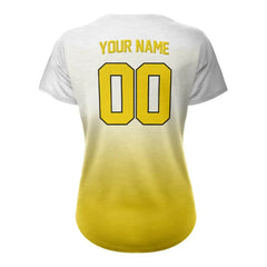Custom White Yellow Gradient Button Down Baseball Jersey for Women