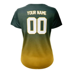 Custom Green Yellow Gradient Button Down Baseball Jersey for Women