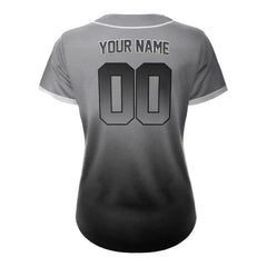 Custom Grey Black Gradient Button Down Baseball Jersey for Women