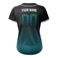 Custom Black Blue Gradient Button Down Baseball Jersey for Women