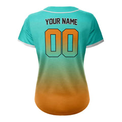 Custom Teal Orange Gradient Button Down Baseball Jersey for Women