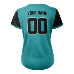 Custom Teal Black Split Button Down Baseball Jersey for Women