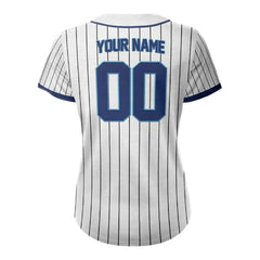 Custom Grey Blue Pinestripe Button Down Baseball Jersey for Women