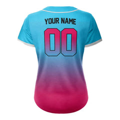 Custom Blue-Rose Gradient Button Down Baseball Jersey for Women