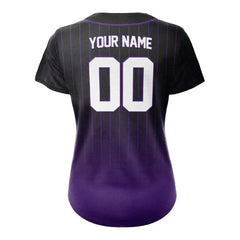 Custom Purple Gradient Pinestripe Button Down Baseball Jersey for Women