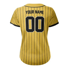Custom Yellow Black Pinestripe Button Down Baseball Jersey for Women