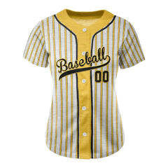 Custom Yellow White-Black Pinestripe Button Down Baseball Jersey for Women