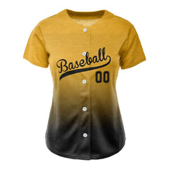 Custom Orange Black Gradient Button Down Baseball Jersey for Women
