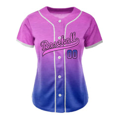 Custom Pink Blue Gradient Button Down Baseball Jersey for Women