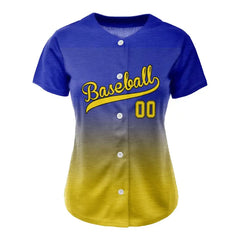 Custom Blue Yellow Gradient Button Down Baseball Jersey for Women