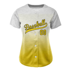Custom White Yellow Gradient Button Down Baseball Jersey for Women