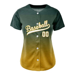 Custom Green Yellow Gradient Button Down Baseball Jersey for Women
