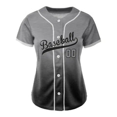 Custom Grey Black Gradient Button Down Baseball Jersey for Women