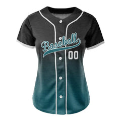 Custom Black Blue Gradient Button Down Baseball Jersey for Women