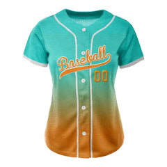 Custom Teal Orange Gradient Button Down Baseball Jersey for Women