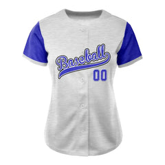 Custom Grey Blue Split Button Down Baseball Jersey for Women