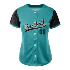 Custom Teal Black Split Button Down Baseball Jersey for Women