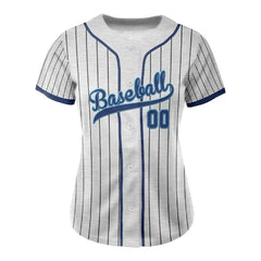Custom Grey Blue Pinestripe Button Down Baseball Jersey for Women