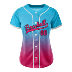 Custom Blue-Rose Gradient Button Down Baseball Jersey for Women