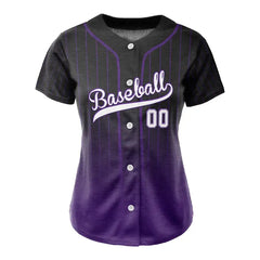 Custom Purple Gradient Pinestripe Button Down Baseball Jersey for Women
