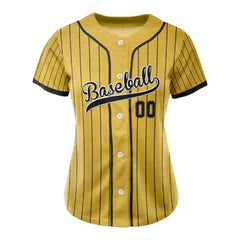Custom Yellow Black Pinestripe Button Down Baseball Jersey for Women