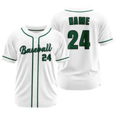 Custom White Green Button Down Classic Baseball Jersey