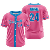 Custom Pink-Blue Button Down Baseball Jersey