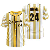 Custom Yellow Pinstripe Button Down Baseball Jersey