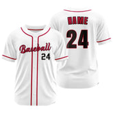 Custom White-Red Button Down Baseball Jersey